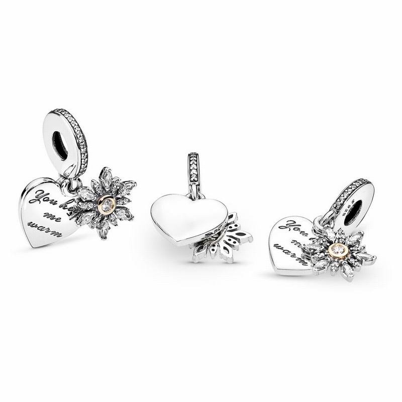 Pandora Snowflake Heart Dangle Charm Outlet NZ, Two Tone (735648-CET)